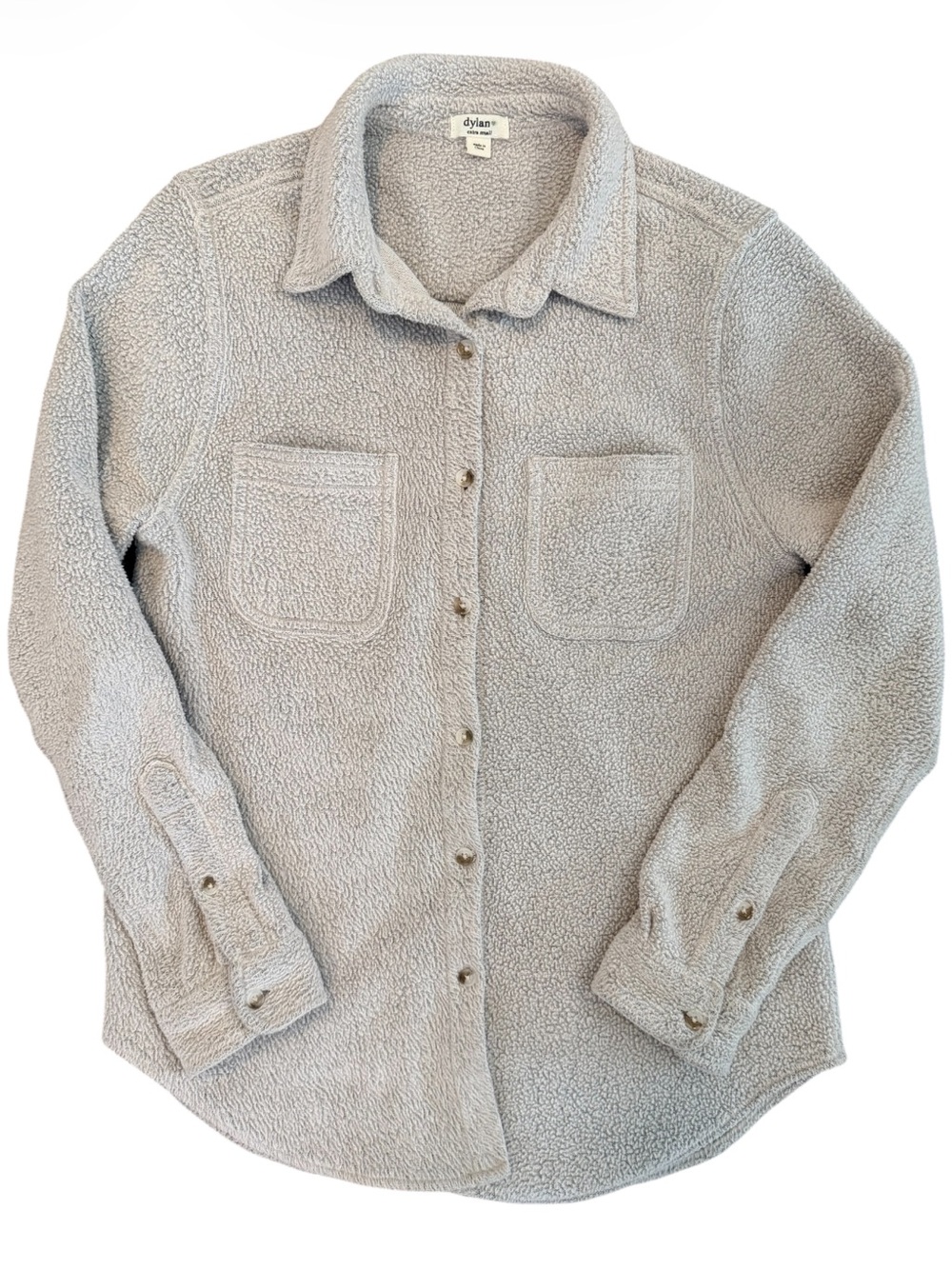 Dylan Double-Pocket Faux Sherpa Shacket in Light Gray